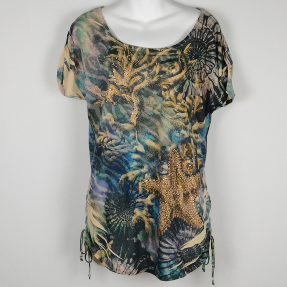 B.L.U.E. Rhinestone & Sea Themed Drawstring Top - Picture 1 of 8